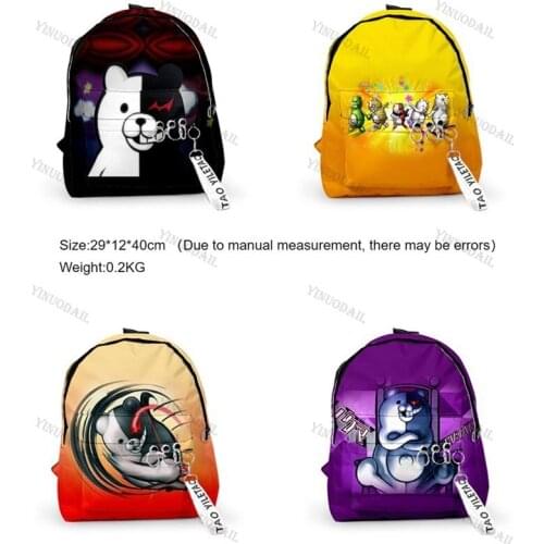 2020 New Monokuma Backpack 3D Casual Backpack Men and Women Bag College Key Chain Teenagers School Bag