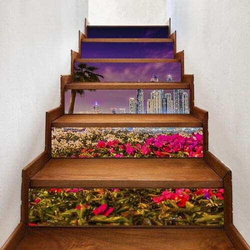 Self Adhesive Decal Beautiful View City PVC Waterproof Art Home Decor Suit for Steel Stair Paper DIY Living Room Print Sticker