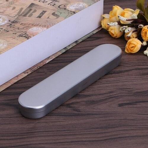 Silver Tin Pencil Case Pen Storage Box Stationery Organizer School Office Use