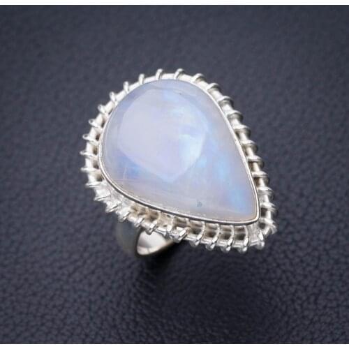StarGems Natural Rainbow Moonstone Handmade 925 Sterling Silver Ring 7 D8667