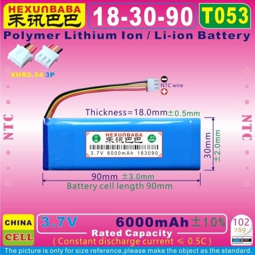 [T053] 3.7V 6000mAh [183090] XH2.54 3P;NTC;THREE 3 WIRE;Polymer lithium ion battery for speaker GPS