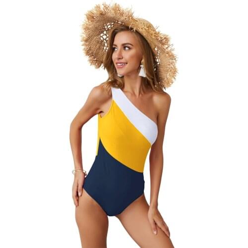 TMELAINE 2020 Fashion One Piece Swimsuit Women Summer S-XL Bodysuit Beach Style Femme One Shoulder Swimwear For Women