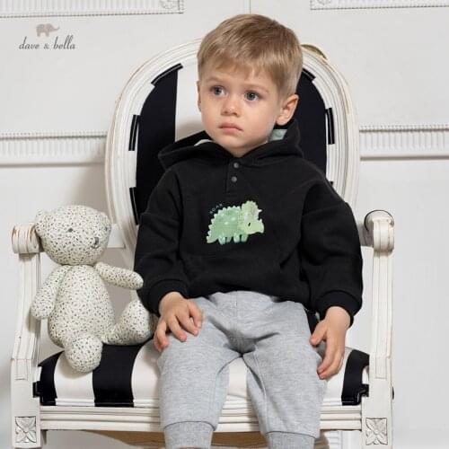DBX19297 dave bella winter baby boys casual cartoon hoodies children tops kids boy fashion tees