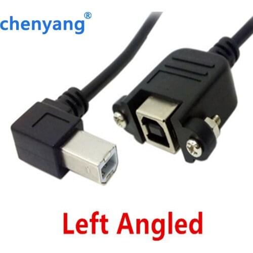 USB 2.0 90 Degree Left & Right Angled B Type Male to Female Extension Cable with Screws for Panel Mount 50cm
