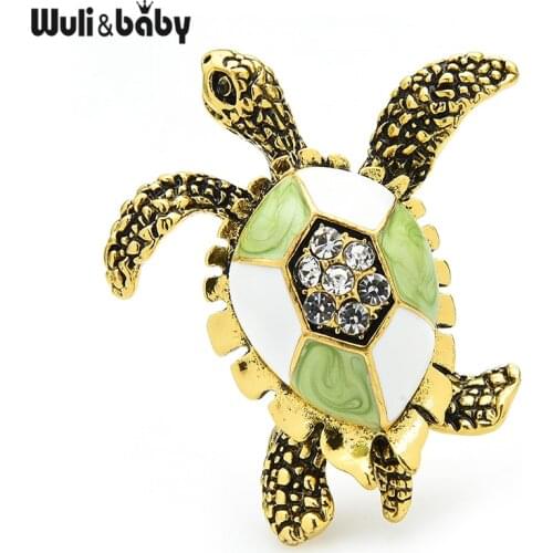 Wuli&baby Vintage Green Enamel Turtle Brooch For Women Men Christmas New Year Fashion Jewelry Gift Pins