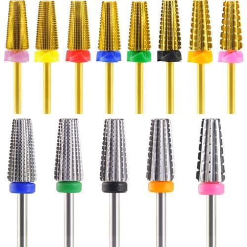 High Quality 10pcs/lot Carbide Nail Drill Bit 5 in 1 Tapered Drills Milling Cutter for Manicure Remove Gel Acylics