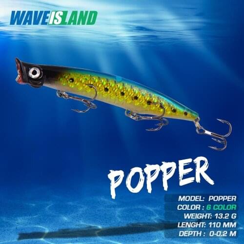 WAVEISLAND Popper Fishing Lure 13g 11cm Whopper Fishing Bass Fake Bait Sea Floating Tackle Topwater Lure Articulos De Pesca