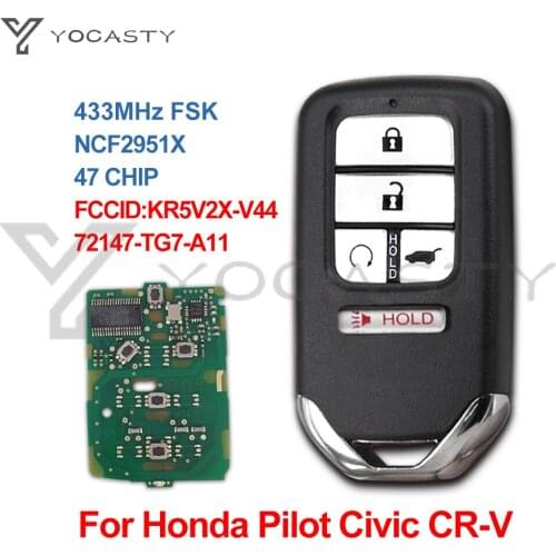 YOCASTY 5 Buttons 433MHz NCF2951X / 47 CHIP Keyless Go / Entry Car Key For Honda Pilot Elite Civic CR-V 72147-TG7-A11 2017 2018