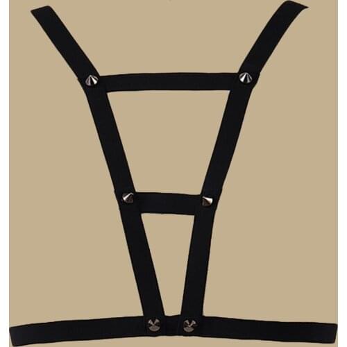 Rivet Goth Harness Bra Black Body Cage Fetish Sexy Lingerie Adjustable Body Harness Rave Bondage Belt Cage Bra