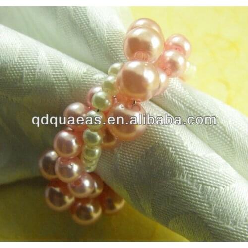 Pearl decoration napkin ring for wedding pink with white, pearl napkin holder