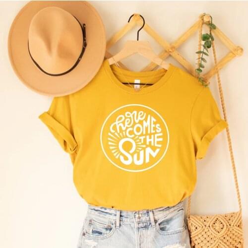 Here Comes The Sun T-Shirt Sun T-Shirt Womans Summer Tee Mustard T-shirt Yellow Tee T-Shirt Gift For Her Mum Gift Happy