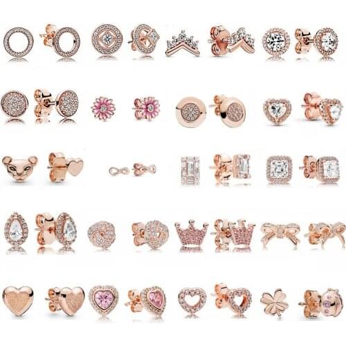 New 925 Sterling Silver Daisy Wishbone Heart Original Stud Earrings For Women DIY Jewelry S925 Party Gift