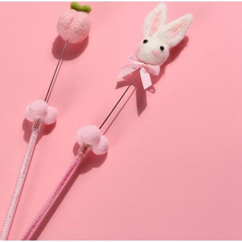 1pc Cat Teaser Wand Creative Bell Rabbit Peach Shape Kitten Wand Toy Pink Plastic Cat Interactive Toy 40cm Length Pet Supplies