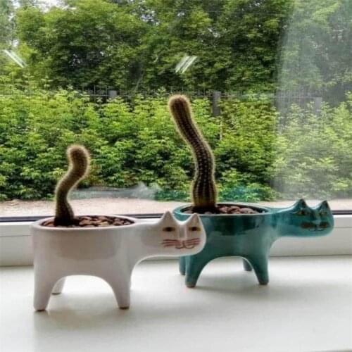 1Pcs Cartoons Cat Flowerpot Animal Ceramic Flowerpot Cute Vase Cactus Succulent Plants Potted Flower Arrangement Home Decoration