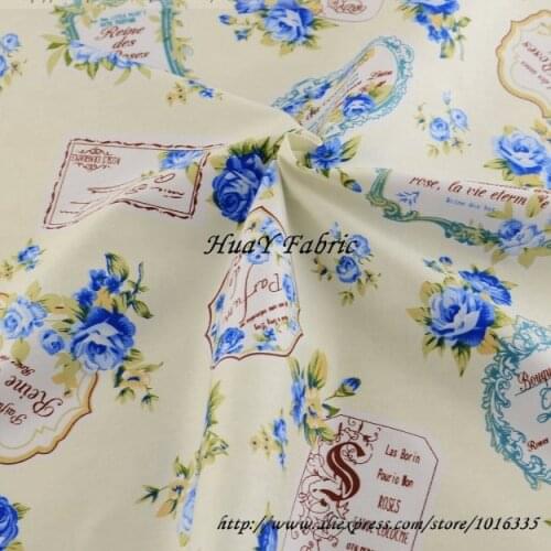 160CM Width Yellow Background Blue Floral Printed 100% Cotton Fabric For Sewing Handmade Dress