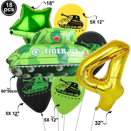 18pcs Army Ballons 4th 5 6 7 8 9 Army Decoration Camouflage Party Ballon Supplies 32inch Balloons Kid Happy Birthday Favors Gift