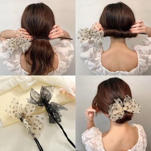 2021 New Korean Polka Dot Bow Tie Hair Artifact Ball Head Floral Headdress Elegant Hair Accessories For Women