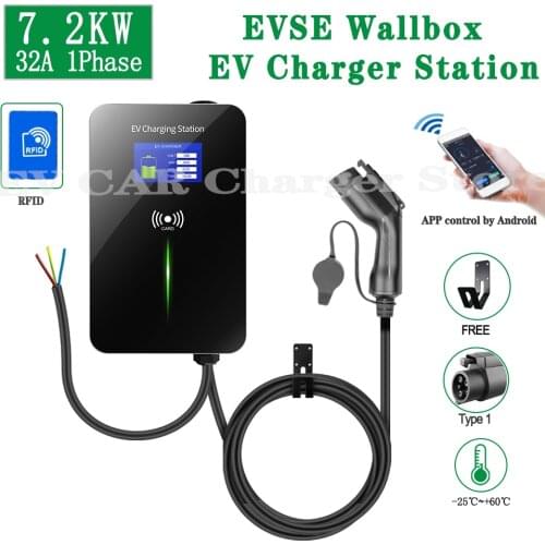 32A 1Phase 7.2KW Wallbox With RFID EV Charger Wallmount Electric Vehicle Charging Station EVSE Charger Type1 Cable J1772