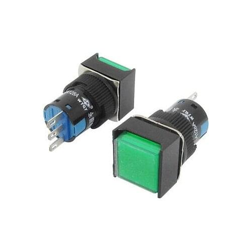 5A/250VAC 3 Pin Terminals Green Square Momentary Pushbutton Switch