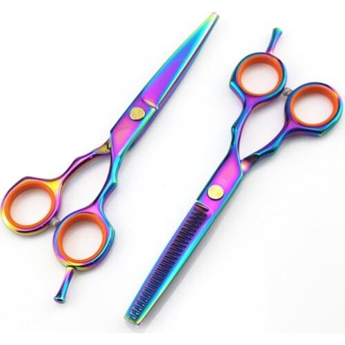 Professional Japan 440c 5.5 '' color hair scissors set haircut thinning barber haircutting cutting shears hairdressing scissors