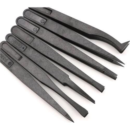 7pcs/set Black ESD Tweezers Set Anti Static Tool Plastic Electronic Tweezers Forceps Precision Tweezer Set