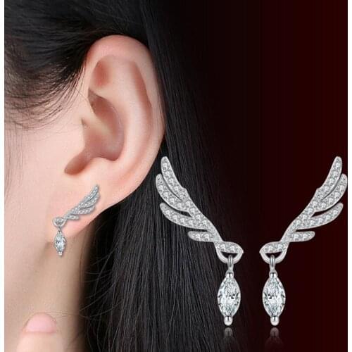925 sterling silver new Stud Earrings High Quality Retro Simple Cubic Zirconia Angel Wings Popular Silver Earring Jewelry