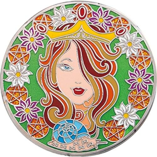 Antique Nickel Souvenir Coin with Glitter Enamel