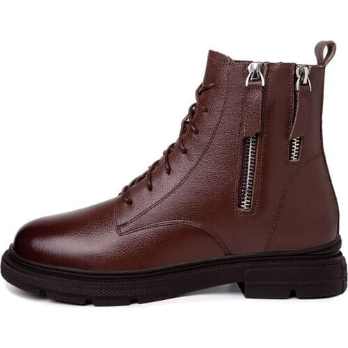 Round Toe Lace-Up Martin Boots, Solid Color Short Boots With Side Zipper, WomenS Platform Shoes