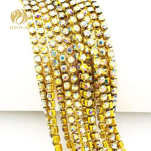 2mm/2.5mm/2.8mm/3.0mm/4.0mm 5yard/pack High quality Gold bottom AB color Rhinestone Chain DIY Accessories
