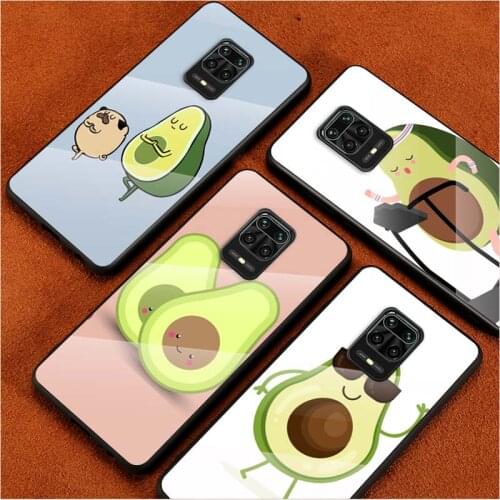 Tempered Glass Cover Cute Cartoon Avocado For Xiaomi Redmi Note 10 10S 9T 9S 9 8T 8 7 Pro Max Shockproof Shell Phone Case