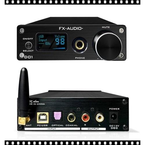 FX Audio D01 DAC AMP Bluetooth 5.0 CSR8675 ES9038Q2M DAC 32Bit 768kHz DSD512 XU208 Line Out 6.35mm Decoder