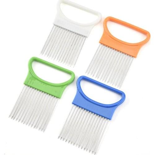 Home Kitchen Metal Meat Needle Gadgets Onion Holder Fork Stainless Steel +Plastic Vegetable Slicer Tomato Cutter LX4699