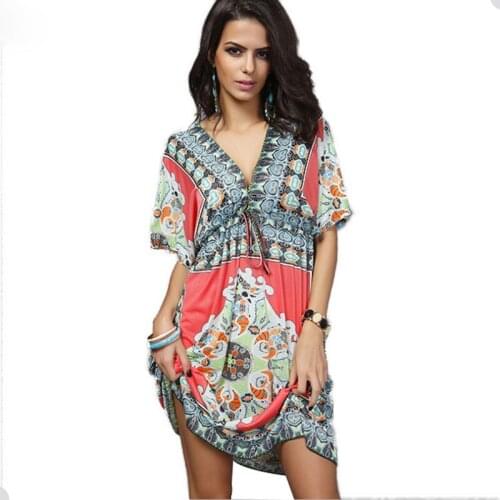 KL259 Africa Clothing Dashiki Robe Femme 2018 Large Size Beach Dress Boho Vintage Print Traditional Women Dresses