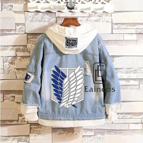 2021 Attack on Titan Jeans Jacket Scout Regiment Cosplay Denim Jacket Autumn Eren Jager Hooded Sweatshirt Outwear tops