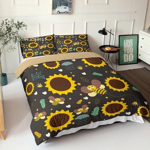 Sunflowers Bedding Set Yellow Plants Duvet Cover 3D Print Beautiful Landscape Bed Quilt Cover For Bedroom Bedclothes (No Sheets)