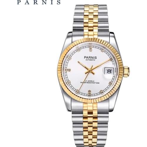 Royal Style Mens Mechanical Watches Parnis Mens Luxury Brand Top Automatic Watch 36mm Japan 21 Jewel Full Stainless Steel Watch