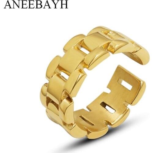 Trendy Stainless Steel Chain Rings For Women High Quality Geometric Wide Open Finger Rings Engagement Jewelry Party Gift