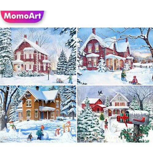 MomoArt Diamond Painting Landscape Diamond Embroidery House Picture Of Rhinestone Child Mosaic Christmas Tree Decor For Home