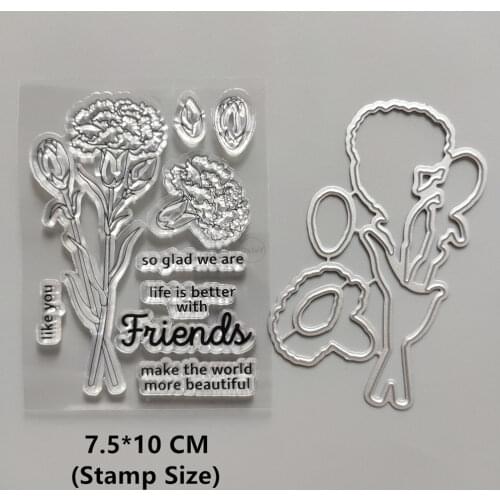 2021 New Letter Carnation Clear Stamps and Metal Cutting Dies DIY Scrapbooking Embossing Album Seal Template Punch Stencils