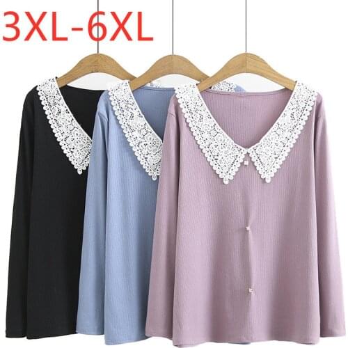 New 2021 Ladies Spring Autumn Plus Size Tops For Women Large Blouse Long Sleeve Loose Casual Lace Purple Shirt 3XL 4XL 5XL 6XL