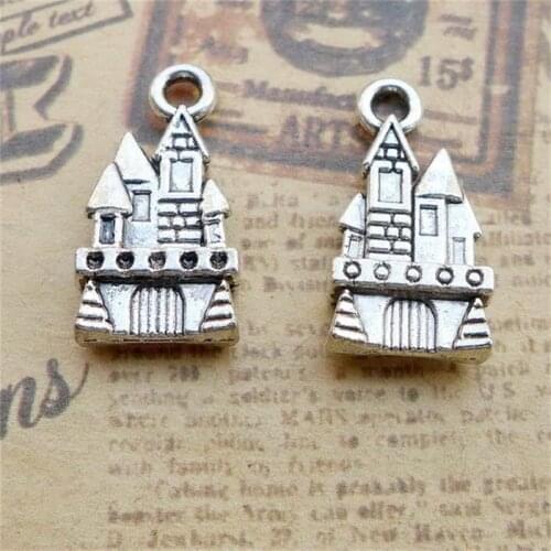 BULK 30 Zinc Alloy Classic Style Castle Charms Antique Silver Plated Vintage Pendant 21*11mm 2.2g