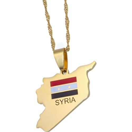 Zkd Syria map Syria flag stainless steel pendant necklace , country map jewelry