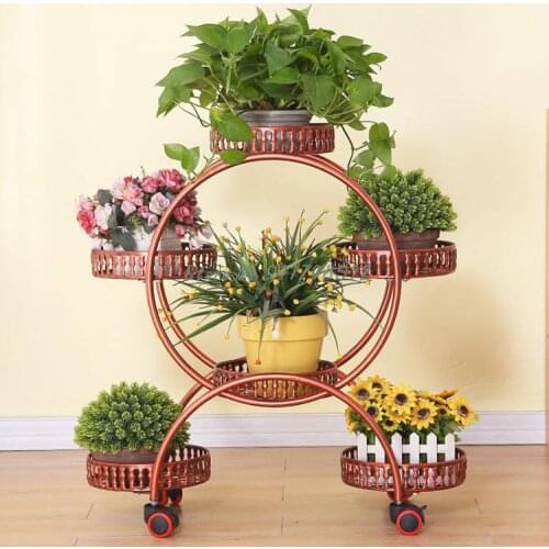 Flower stand wrought iron belt wheel floor type green radish flower pot stand living room balcony flower shelf multi-layer indoo