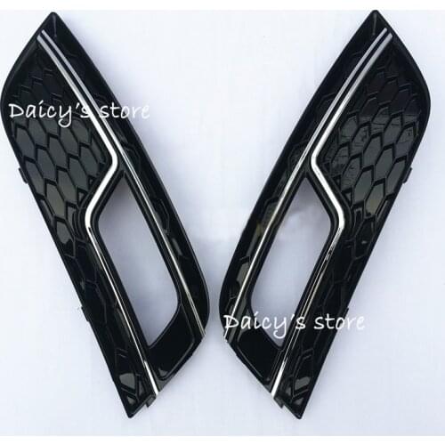 RS4 Style Front Bumper Fog lamp Grille Glossy Black Fog Light Cover Grills For Audi A4 B8 2013-2016 Standard Bumper