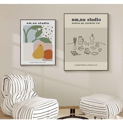 Nordic Morandi color abstract still life coffee fruit pear line art poster decorative picture print mural living room porch