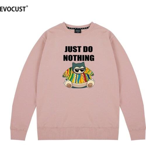 Snorlax do nothing Anime Funny Cartoon Vaporwave Hawaii Creative Harajuku Sweatshirts Hoodies men women unisex Combed Cotton