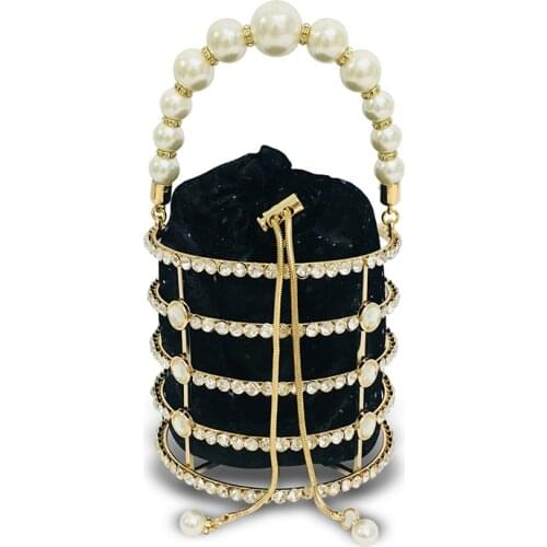 Rhinestone Pearl Evening Bag Women Luxury Handmade Diamond Beaded Bucket Purses and Handbags Ladies Bridal Wedding Party Bags