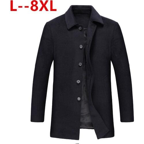 Plus 8XL 6XL 5XL Men Trench Coat Winter Slim Pea Wool Coat Male Leisure Long Sections Coats Soild Color Casual Fashion Overcoats