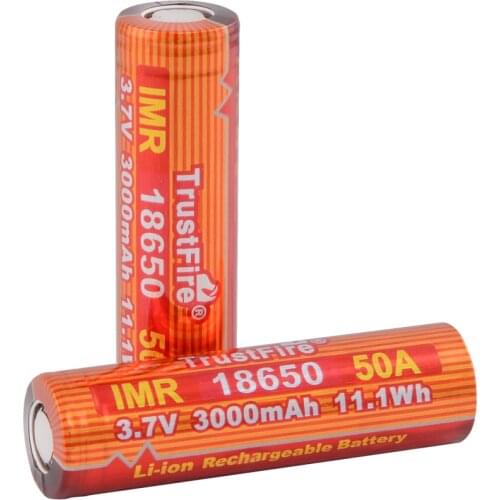 TrustFire IMR 18650 50A 3.7V 3000mAh 11.1Wh Rechargeable Li-ion Battery Lithium Batteries with Safety Relief Valve