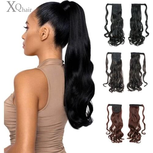 Extensions capillaires synthétiques queue de cheval 22 pouces, postiche longue et ondulée avec Clip, fausse queue de cheval avec